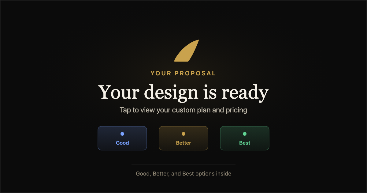 LightDeck mobile proposal preview with package options and approval flow